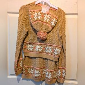 Happily Grey Kids Cozy Cable Knit Sweater Skirt & Hat Set Snowflake Pattern New!